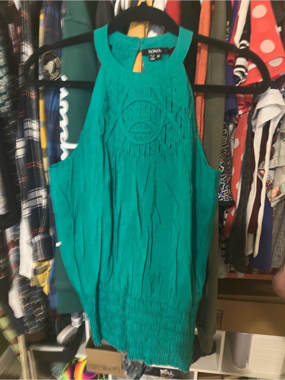 XOXO Teal Sleeveless Crochet-Front Tank Top